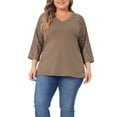 thumbnail image 1 of Camisas de mujer de tallas grandes Agnes Orinda, blusa de cuello en V, manga 3/4, floral, raglán, casual, tops de primavera y otoño, 2X naranja, 1 of 6