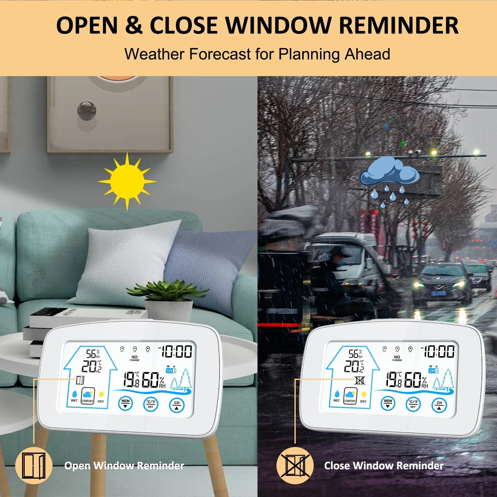Backlight Touch Screen Digital Weather Station Smart Temperature and Humidity Meter Weather Clock Temperature Humidity Detection ,High Precision