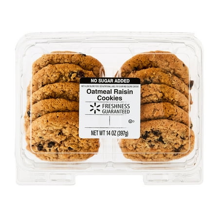 Freshness Guaranteed No Sugar Added Baked Oatmeal Raisin Cookies, 14 oz, 10 Count (Shelf Stable)