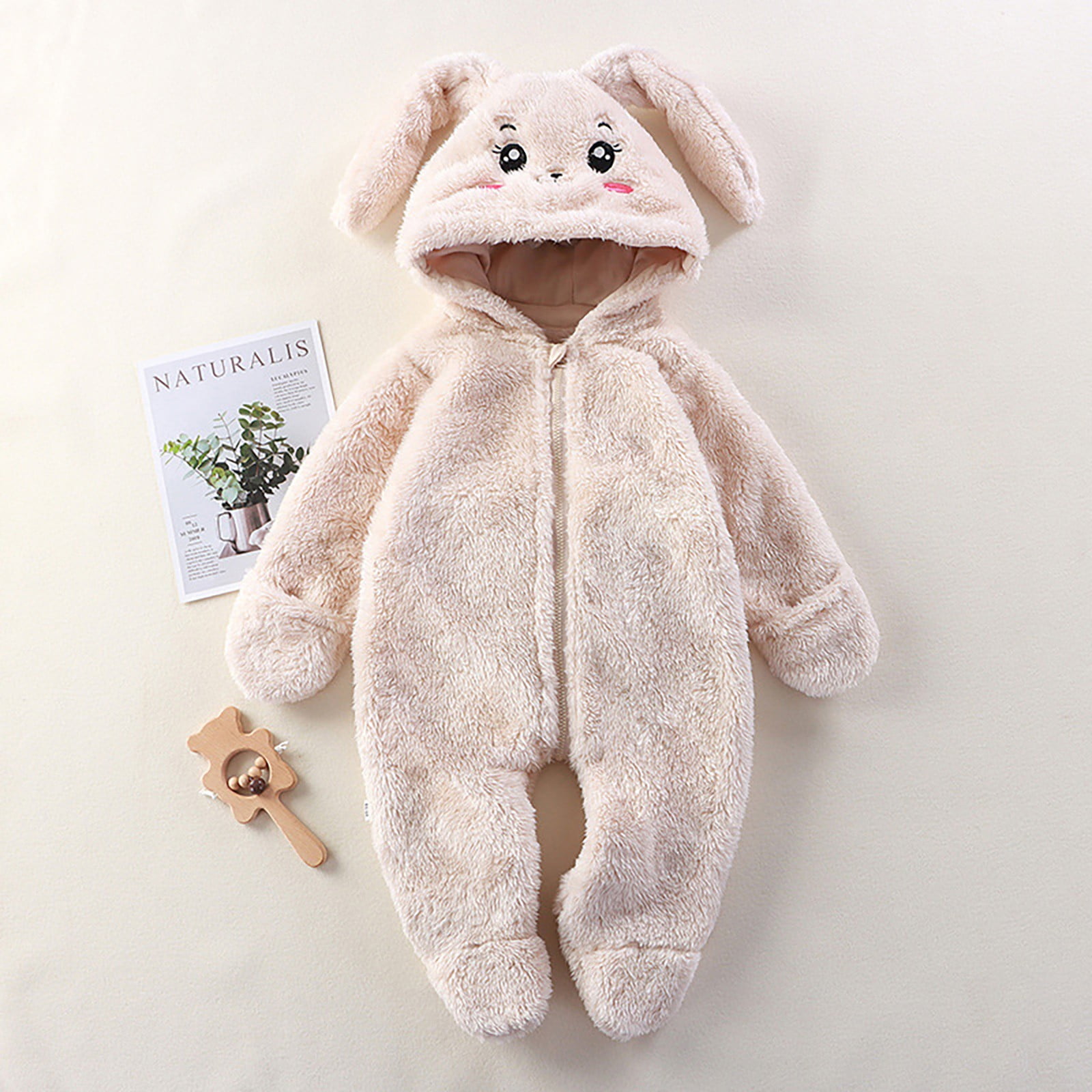 XFHLMJFF Bear Ears Jumpsuit Hooded Baby Panda Fold Over Mittens Footies Onesies Girls Boys Winter Long Sleeve Pajamas Size 9-12 Months