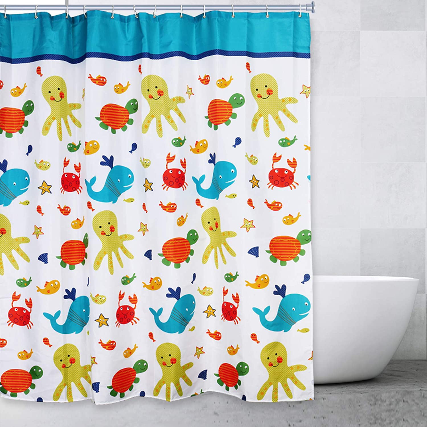 72x72" Watercolor Crab Polyester Fabric Shower Curtain Bathroom Decor w/ Hooks
