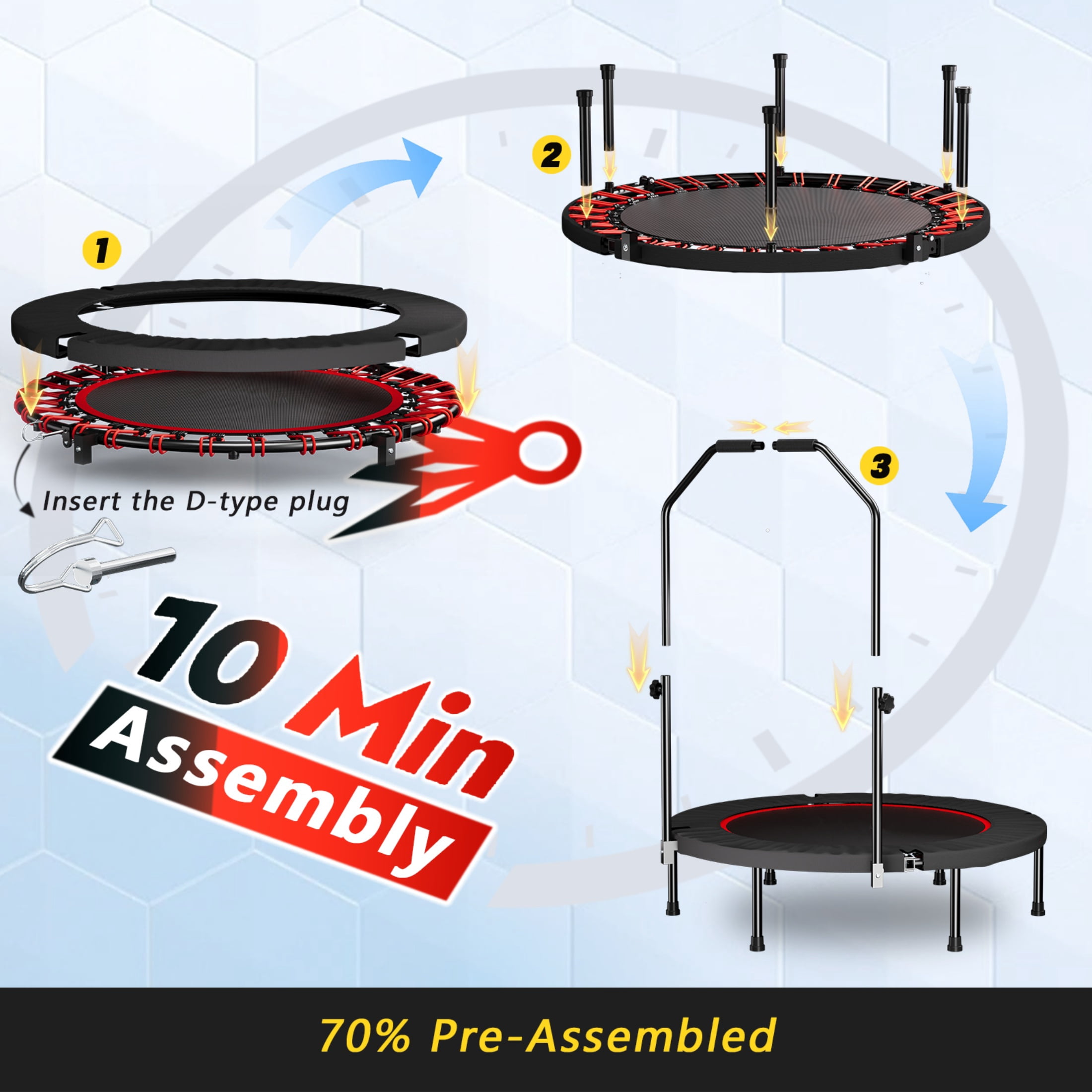 40in Rebounder Trampoline for Adults, SHINPT Fitness Trampoline with Handle, 40" Gym Equipment for Home, Exercise Trampoline for Adults Indoor, Outdoor Foldable Trampoline for Yard, Basement, Lawn