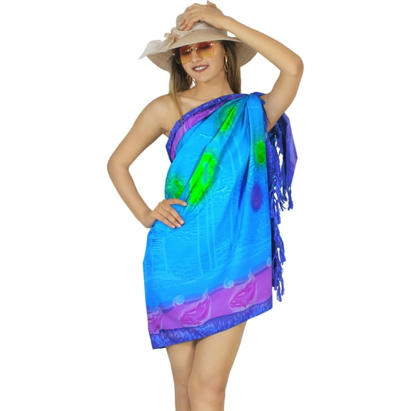 HAPPY BAY Women's Beachwear Summer Pareo Swim Cover up Bikini Sarong Coverups Swimsuit Beach Wraps One Size Blue_Q724