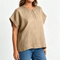 thumbnail image 5 of Lopecy-Sta Women’s Top Round Neck Partial Placket Linen Blend Cap Sleeve Loose Oversized Blouse Lightweight Breathable Crinkle Fabric Casual Shirt, 5 of 6