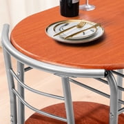 Ktaxon 3 Piece Dining Set, Compact 2 Chairs and Table Set with Oval Tabletop Small Kitchen Dining Set for 2, Perfect for Apartment & Small Spaces, Cherry Brown & Sliver