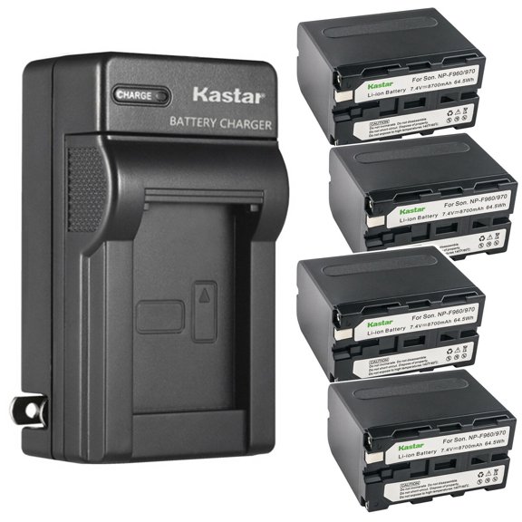 Kastar 4-Pack Battery and AC Wall Charger Replacement for Sony DSR-200 DSR-PD100 DSR-PD150 DSR-PD170 DSR-PD190 DSR-V10 EVO-250 DKC-FP3 GV-A100 GV-A500 GV-A500E GV-A700 GV-D200 GV-D300 GV-D700 GV-D800