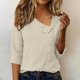 thumbnail image 5 of Tops de Color Sólido para las Mujeres Camisa de Botón Casual 3/4 Manga Cuello Redondo Tops de Lino para las Mujeres Primavera Verano, 5 of 6