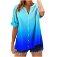 thumbnail image 2 of GaThRRgYP Plus Size Blouse for Women,Women's V-neck Non Positioning Printed Summer Button Short Sleeved Loose and Fashionable T-shirt Top Blue M, 2 of 5