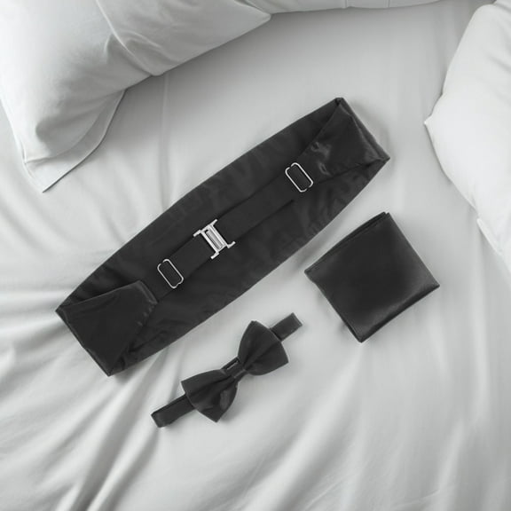 OFFIGAM 6Pcs Black Bow Tie Cummerbund Set with Pocket Square Comfortable Waistband for Weddings