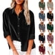 thumbnail image 1 of Tops de otoño para mujer,Camisa de pana con botones para mujer, blusa de manga corta con cuello en V, cuello de solapa con bolsillo, corte holgado informal, top de primavera y verano, sopatenor, 1 of 9