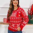 thumbnail image 4 of Gibobby Mujeres Navidad de punto rojo de manga larga ancha con cuello redondo y estampado de de nieve para mujer(Rojo,XG), 4 of 5