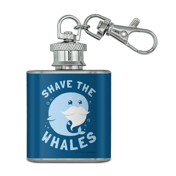 Shave the Whales Save Mustache Beard Funny Humor Stainless Steel 1oz Mini Flask Key Chain