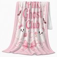 thumbnail image 2 of Pink And White Cute Ghost Club Quote With, Cute Pastel Graphic Style for Cute Decor Enthusiasts, Housewarming Gift with Cozy Flannel Blanket, Home Decor for Bedroom And Playroom And Family Room, 2 of 9