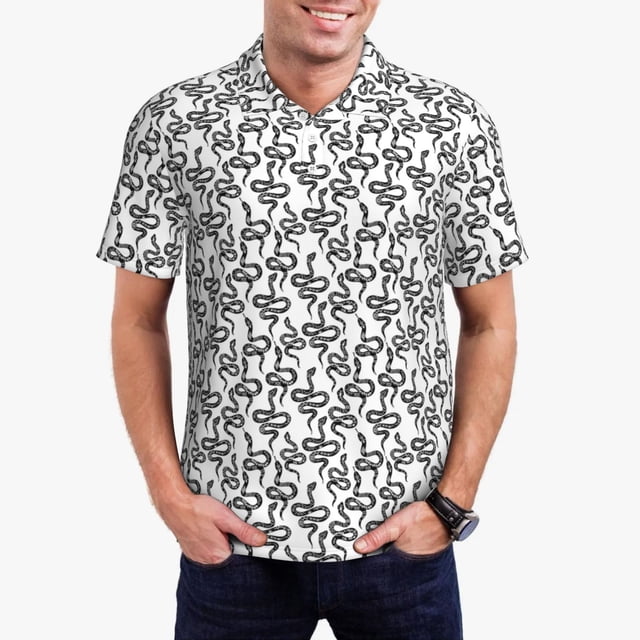 Balery Snake Camisa Polo de Hombre con Estampado, de Manga Corta y Tejido Medio, Camisa Tipo Golf Polo-Large