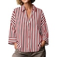 thumbnail image 3 of AnuYalue Striped Shirt for Womens 3/4 Sleeve Casual Boyfriend Blouse Tops Loose Fit Lapel Collar Dressy Work Shirts, 3 of 8