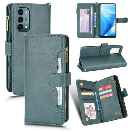 Case for ONEPLUS NORD N200 5G Cover Zipper Magnetic Wallet Card Holder PU Leather Flip Case - Green