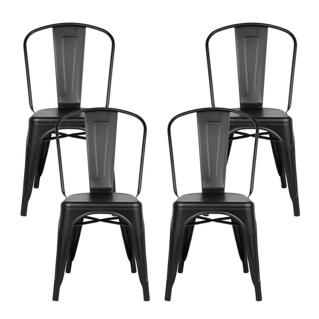 Heavenly Collection Black Metal Dining Chairs – Set of 4, Modern & Durable for Kitchen or Dining Room