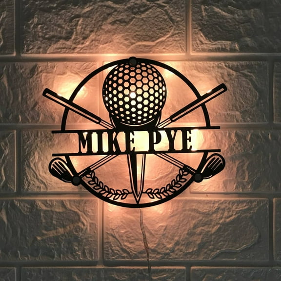 Handmadetneonsign Custom Crossed Golf Clubs Metal Wall Art LED Light - Personalized Golfing Sign