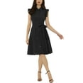 thumbnail image 1 of INSPIRE CHIC Women's Shirt Dress Cap Sleeves Point Collar Tie Waist Button Mid Dresses M Black, 1 of 6