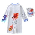 thumbnail image 3 of XAOFW Boy's One-Piece Swimsuits Cartoon Pattern Short Sleeve Crew Neck With Swim Hat Zipper Sun Rash Guard Swimwear Beach Pool Party Fashionable Cozy Bathing Suit, 3 of 6