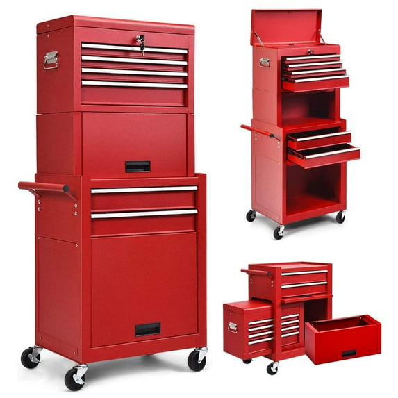 6-Drawers Rolling Tool Chest Cabinet High Capacity Tool Storage Cabinet with Wheels and Locking System, Removable Toolbox Organizer with Sliding Drawers(6 Drawers - Red)