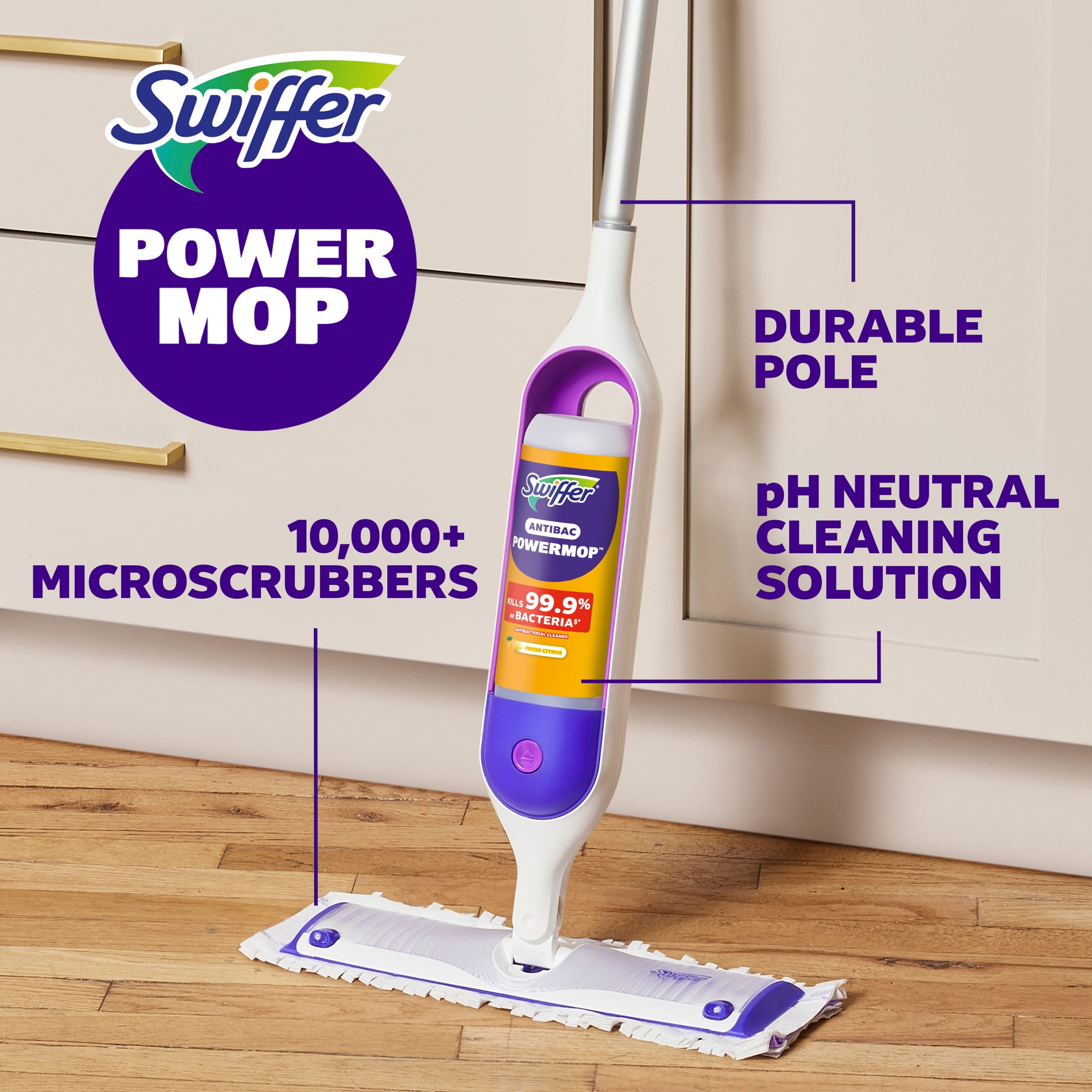 Swiffer PowerMop Anti-Bacterial Refill Solution, Lemon, 2-Pack