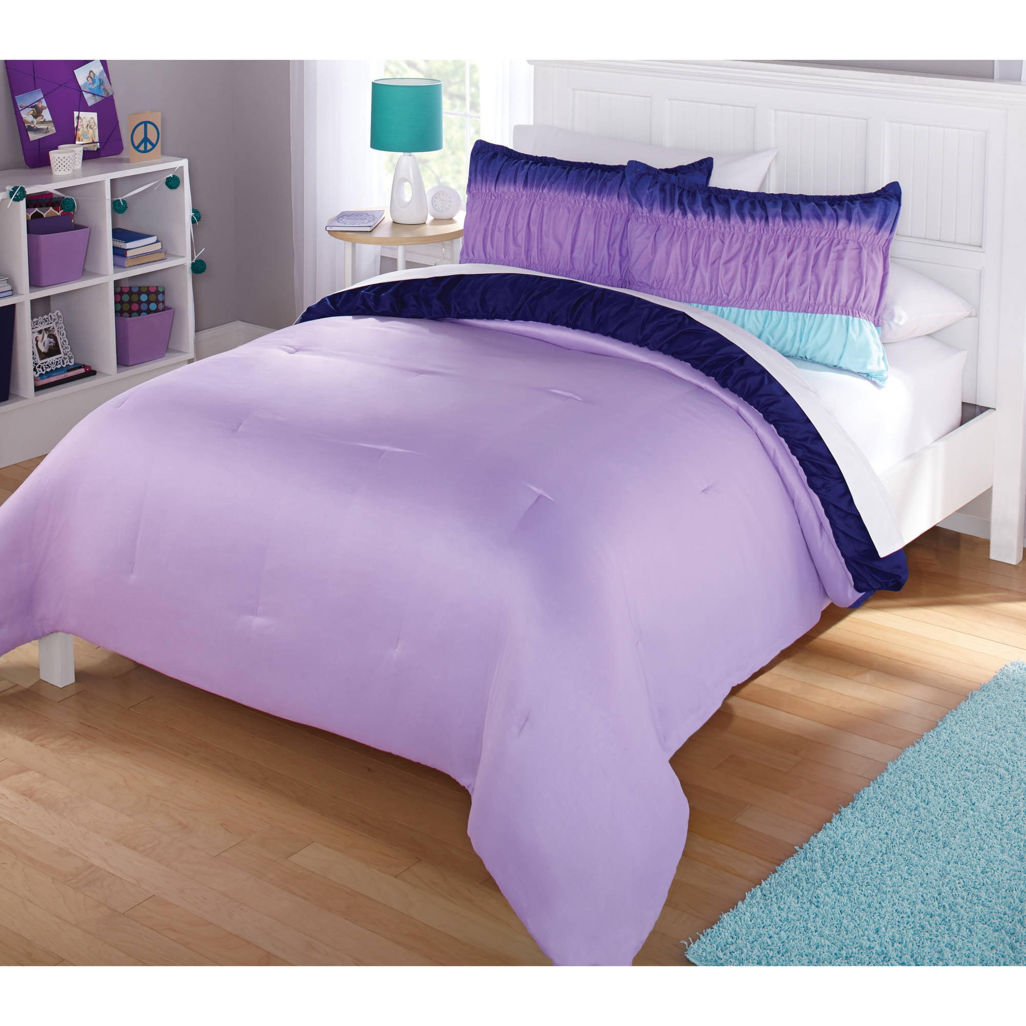Heritage Club Purple Ombre Ruched Reversible Complete Bedding Set