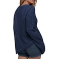 thumbnail image 4 of Czanzd Women's Cable Knit Asymmetrical Hem Sweater Crewneck Pullover Top-Navy,M, 4 of 6