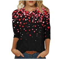 Womens Tops Plus Size Tee Gradient Heart Print Tshirts for Valentines Day Holiday Cute Top Outfits