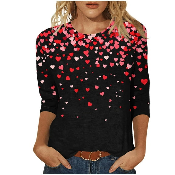 Womens Tops Plus Size Tee Gradient Heart Print Tshirts for Valentines Day Holiday Cute Top Outfits