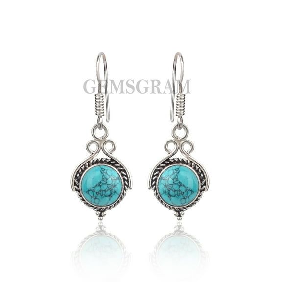 Gemsgram Turquoise Earrings for Women - 925 Sterling Silver Filigree French Wire Dangle with Genuine Turquoise Gemstones