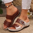 thumbnail image 2 of Rokment Vintage Rhinestones Orthopedic Platform Wedges Slides Sandals for Women Beach Summer Sparkly Buckles Color Block Leather Casual Dress Walking Slip on Slippers Wine Size 8.5, 2 of 5