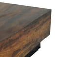 thumbnail image 3 of 32 Inch Rustic Coffee Table, Teak Wood Plinth Base, Grain Details, Brown- Saltoro Sherpi, 3 of 5