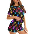 thumbnail image 2 of Yuyamidu Womens Dog Paw Print Pajamas Set Size 3XL Two Piece Short Sleeve Loungewear Top with Matching Ruffle Hem Shorts Cute Sleepwear Summer Crewneck Pj, 2 of 7