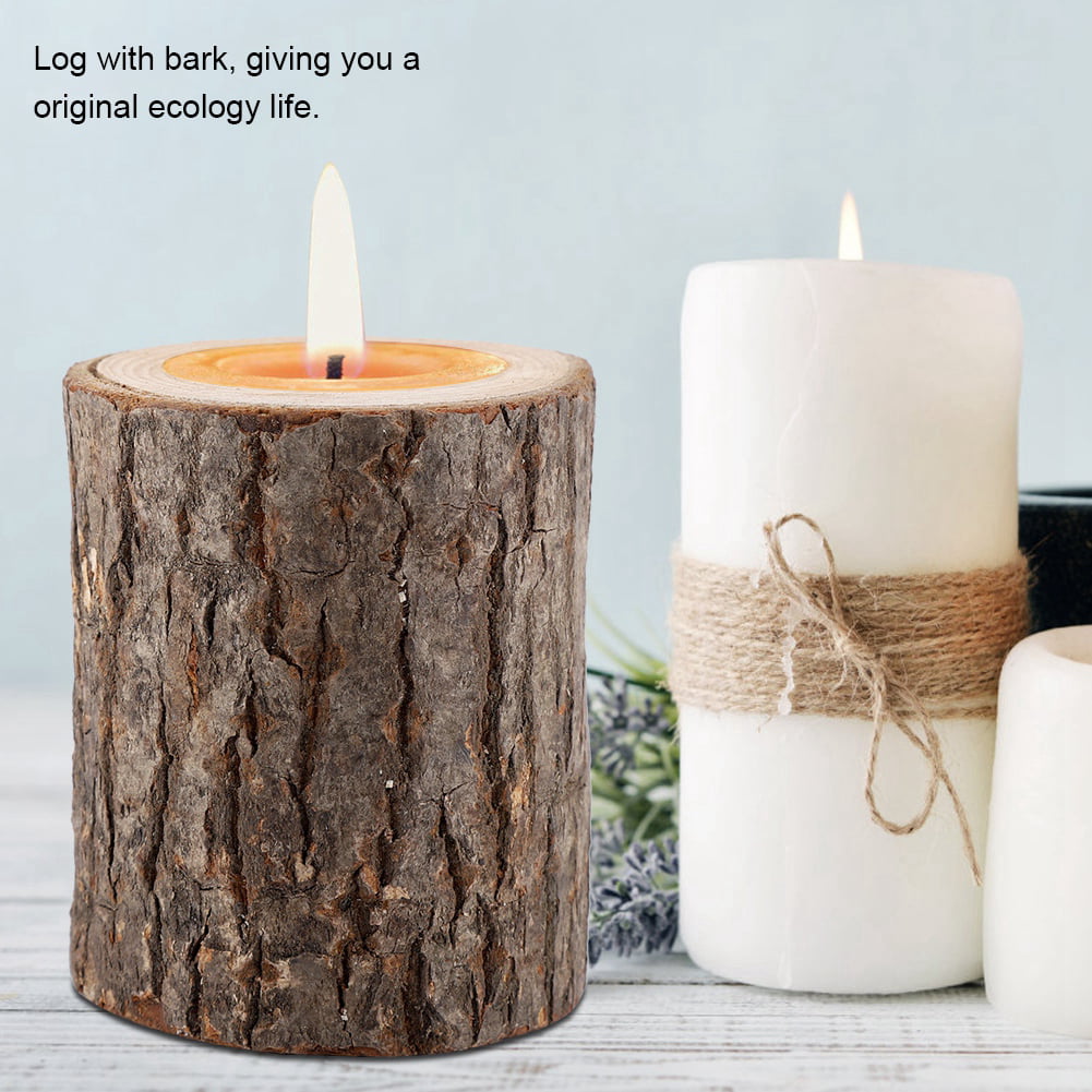 Natural Tree Stump Wooden Candle Holder Tealight Holder Desktop Ornament 2.4"in 