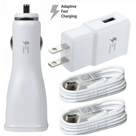 For Huawei Honor 6A (Pro) Phones Adaptive Fast Charging Set [1 x USB Wall + 1 x USB Car Charger + 2 x Micro USB Cable] - 50% Faster Charging! - White
