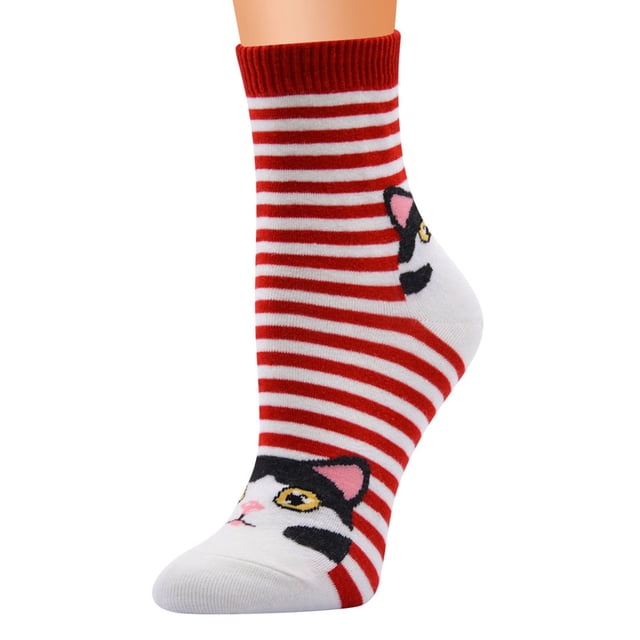 Chaussettes à Moins de 5$ Rouges Chaussettes Décontractées en Coton pour Femmes Chaussettes Confortables Imprimé Animal Mignon
