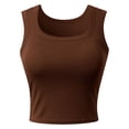 thumbnail image 4 of Wang6 Women Cropped Ribbed Tank Tops with Built in Bra Summer Sleeveless Cami Tops Trendy Loose Workout T Shirts Undershirts Brown One Size, 4 of 5