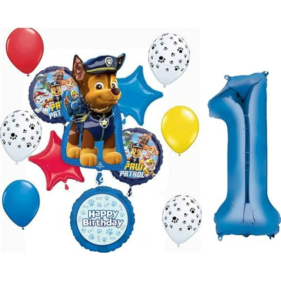 Anagram Paw Pups on Patrol 1st Birthday Party Supplies Chase 13pc Balloon Bouquet Decorations