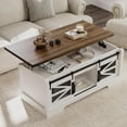 thumbnail image 2 of EastVita Lift Top Coffee Table, 47.2" Coffee Table with Sliding Barn Door, Hidden Storage Compartment, Lifting Table Top and Shelf, Farmhouse Rustic Center Dining Table, 2 of 8
