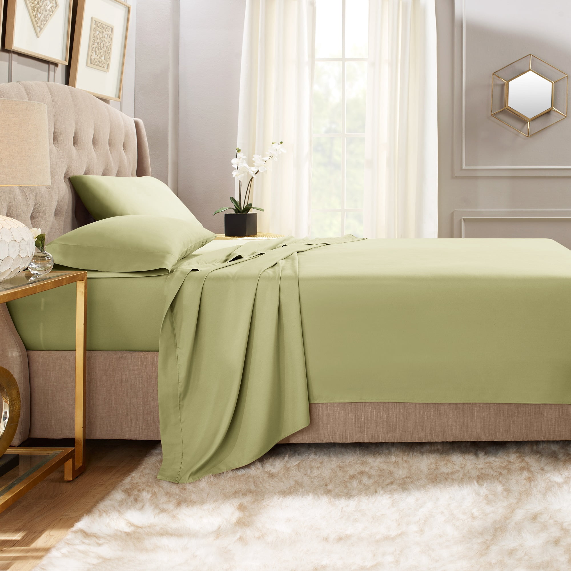 Hearth & Harbor Deep Pocket 3 Piece Solid Bed Sheet Set, 1800 Thread Count Microfiber Sheets, Twin, Sage
