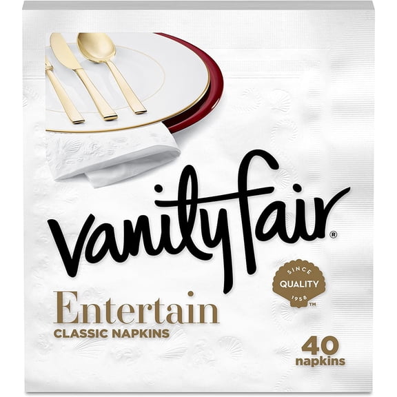 Vanity Fair Entertain Paper Napkins, 320 3-Ply Disposable Napkins, Dinner Size (8 packs of 40 Napkins)