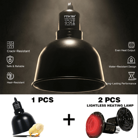5.5-Inch Reptile Heat Lamp Fixture with Dual Switch, Includes Two 100W Ceramic Heat Emitters, Single Reptile Light Dome, Max 200W E26 for Bearded Dragons, Snakes, Turtles & Lizards