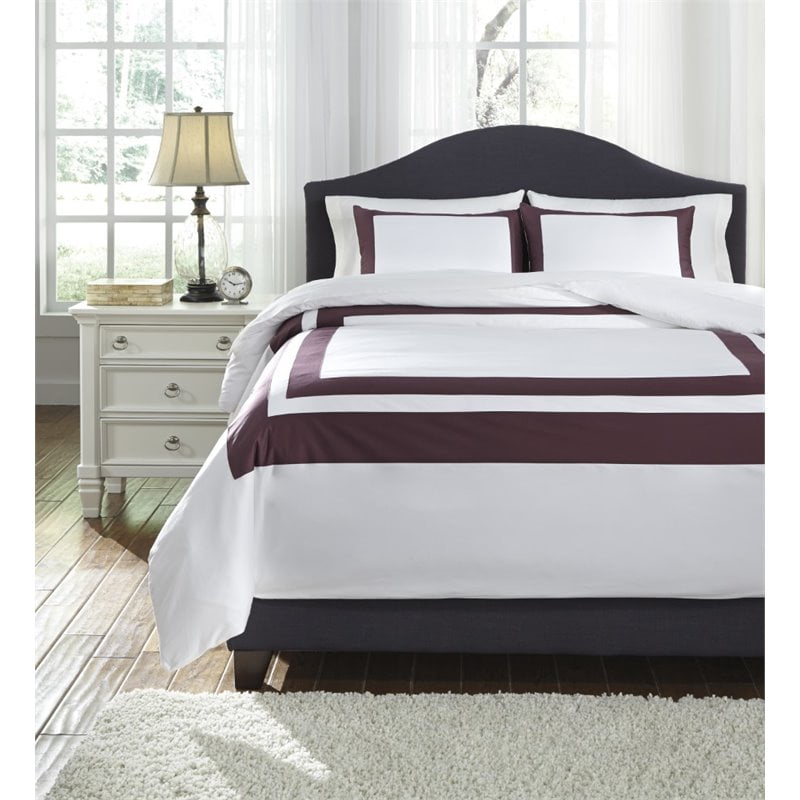 Ashley Furniture Daruka Queen Duvet Cover Set In Plum Walmart