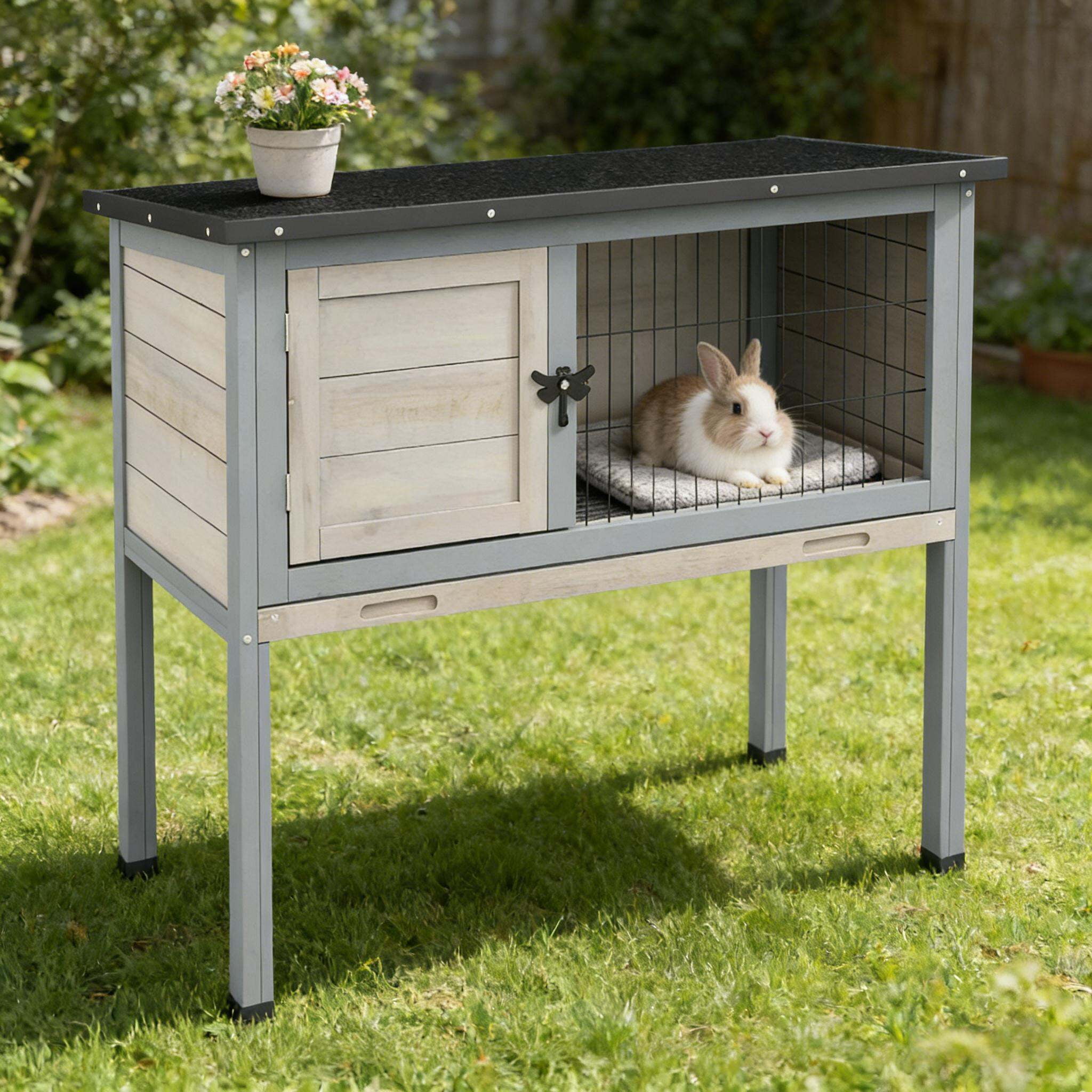 Dog Crate, Small Animal Cage Rabbit Hutch,Elevated Rabbit Hutch, Black+ Gray Pet Playpen,Wood Chicken Coop, Pet Supplies Pens & Hutches