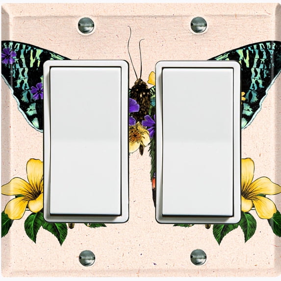 Metal Light Switch Plate Cover Unique Colorful Floral Butterfly Beige BUT024