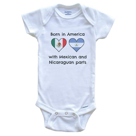 

Born In America With Mexican and Nicaraguan Parts Funny Mexico Nicaragua Flags One Piece Baby Bodysuit