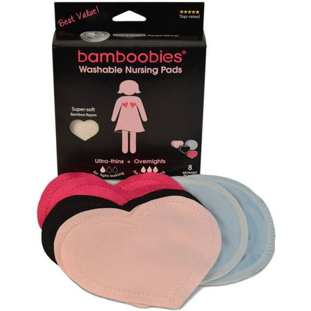 Bamboobies Washable Nursing Pads, 3-Pair, Multicolored Regular + 1-Pair Overnight