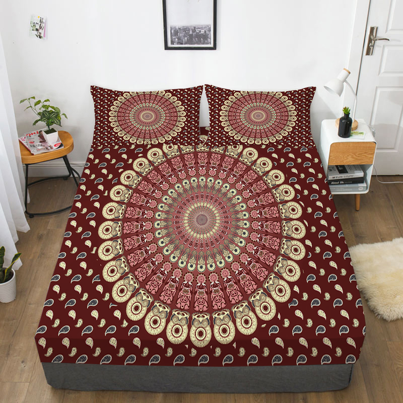 Cool Bedding Cover Set Bohemian Bed Sheets 3D Boho Printed Fitted Cover