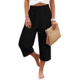 thumbnail image 2 of MaFYtyTPR Women's Summer Linen Pants Solid Color Loose Straight Leg Pants With Pockets Ruffles And Elastic Waistband Cropped Pants A-Black M, 2 of 5